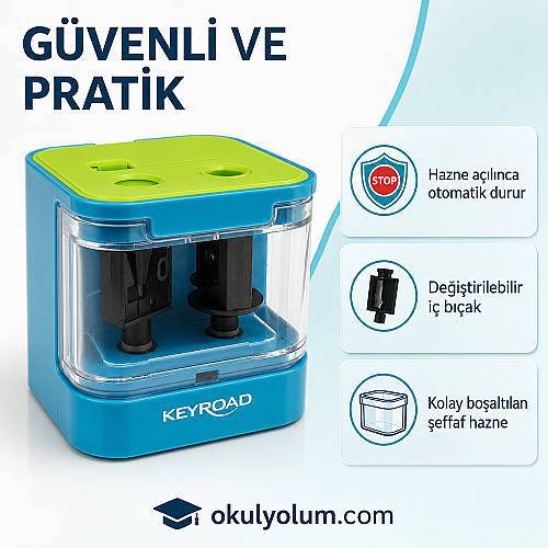 Keyroad KR973542 Çift Gözlü USB ve Pilli Elektrikli Kalemtıraş 6–12 mm - 1
