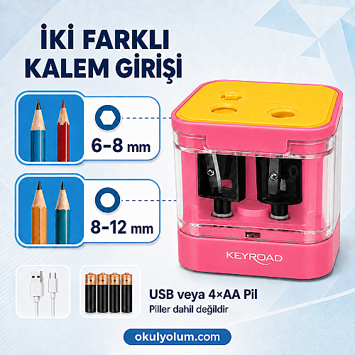 Keyroad KR973542 Çift Gözlü USB ve Pilli Elektrikli Kalemtıraş 6–12 mm - 5