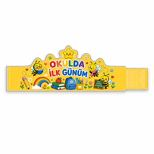 Okulda İlk Günüm Arı Temalı Ayarlanabilir Karton Taç 200 Gr - 3