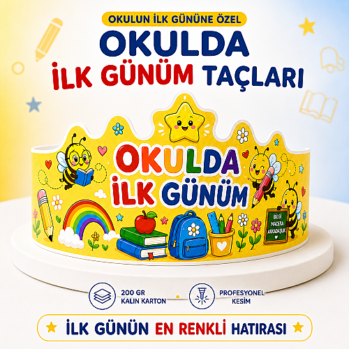 Okulda İlk Günüm Arı Temalı Ayarlanabilir Karton Taç 200 Gr - okulyolum