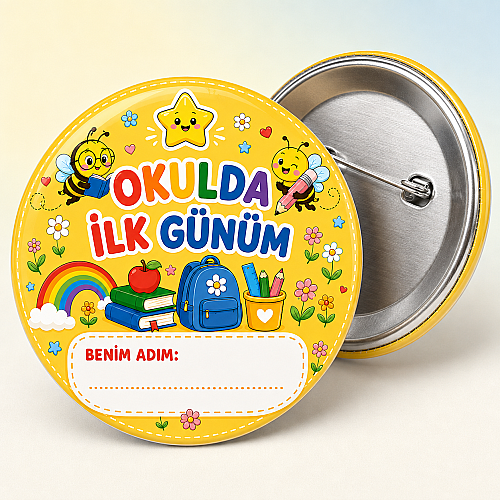 Okulda İlk Günüm Arı Temalı Rozet - okulyolum